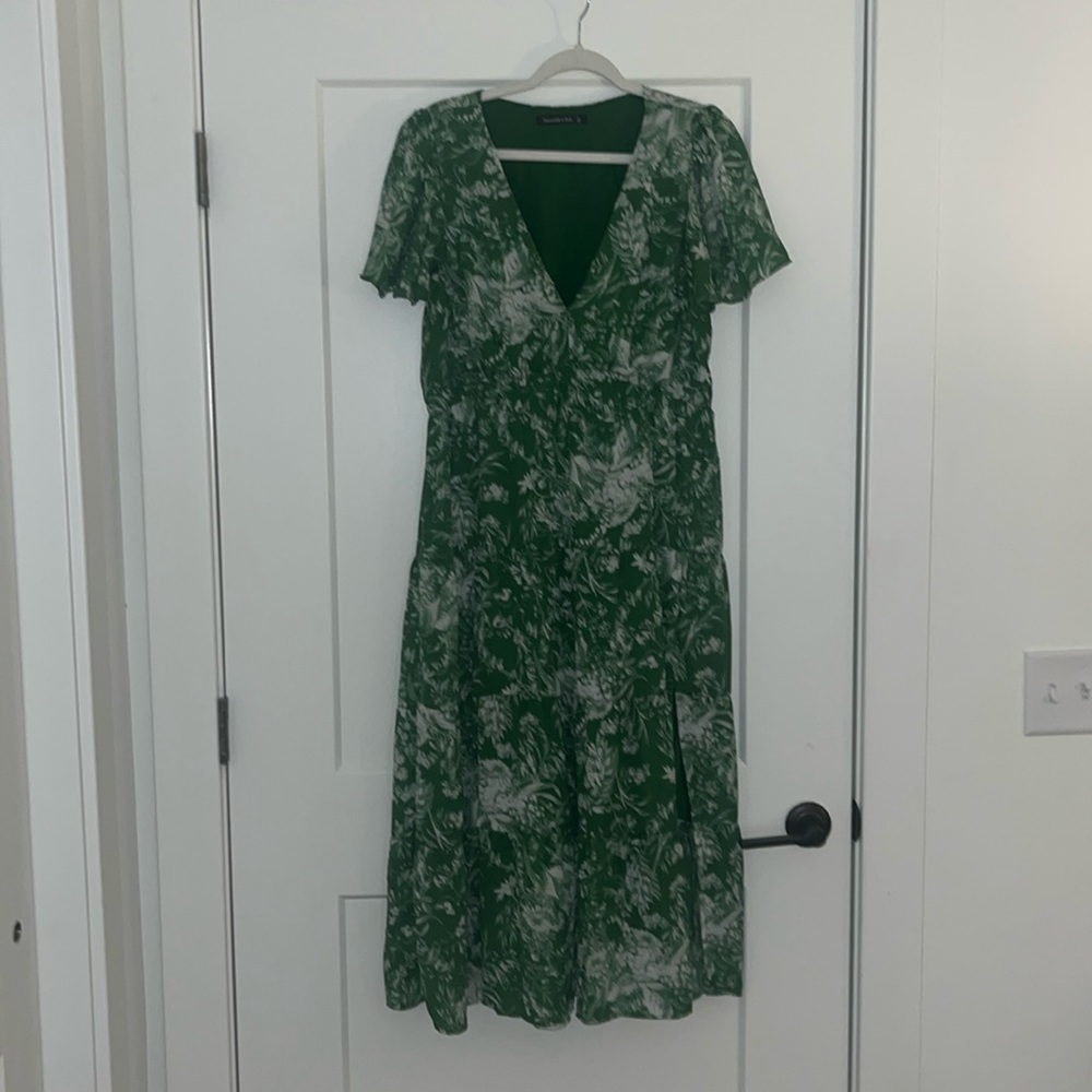 Green Floral V-Neck Dress